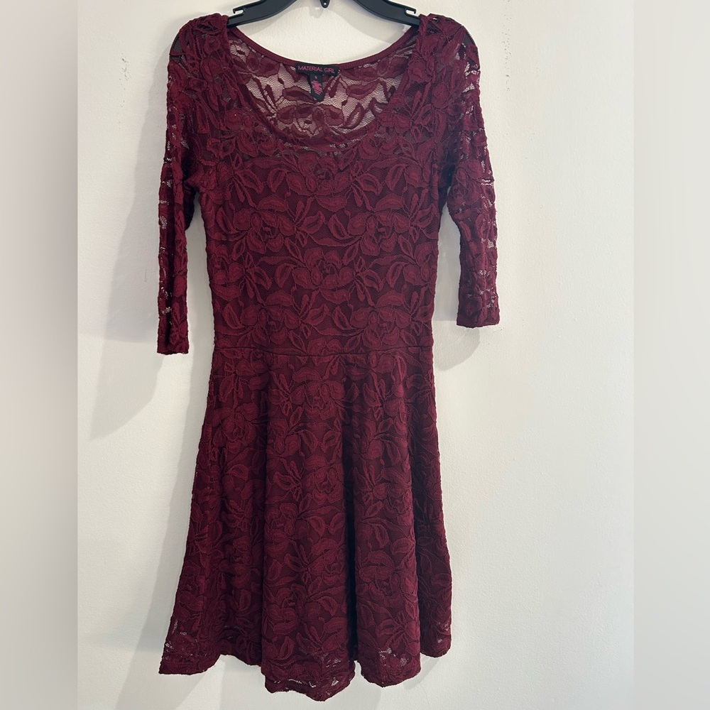 Material Girl maroon lace floral dress